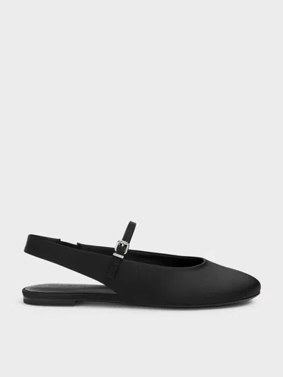 Charles & Keith - Imani Satin Slingback Flats In Black