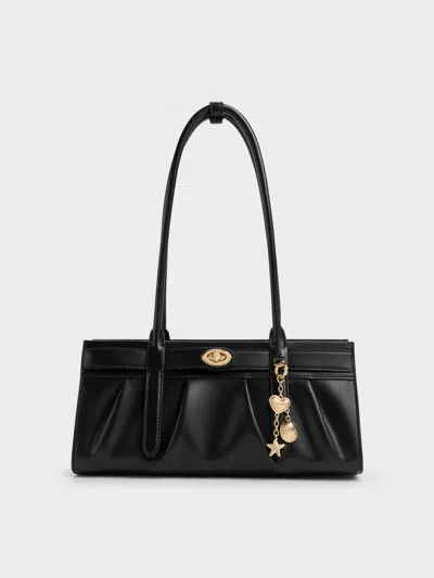 Charles & Keith - Isolde Belted Ruched Shoulder Bag In Black