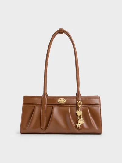 Charles & Keith - Isolde Belted Ruched Shoulder Bag In Brown