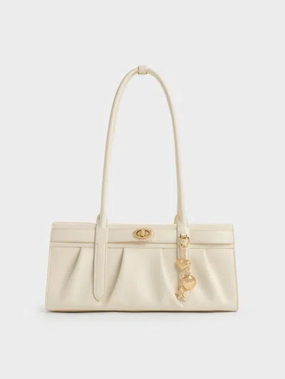 Charles & Keith - Isolde Belted Ruched Shoulder Bag In White