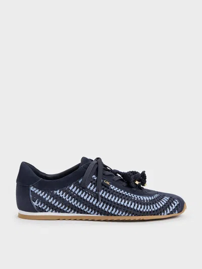 Charles & Keith - Jace Crochet & Suede Flower Sneakers In Blue