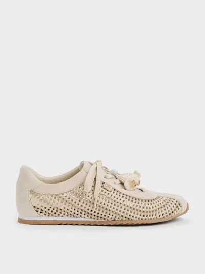 Charles & Keith - Jace Crochet & Suede Flower Sneakers In Gray