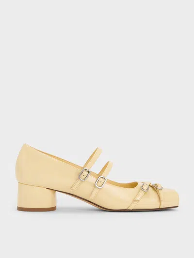 Charles & Keith - Janis Patent Double-strap Mary Jane Pumps In Yellow