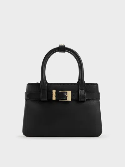 Charles & Keith - Jody Leather Belted Tote Bag In Black