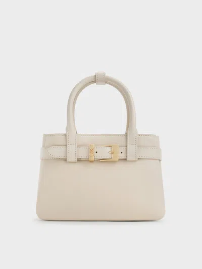 Charles & Keith - Jody Leather Belted Tote Bag In Gray