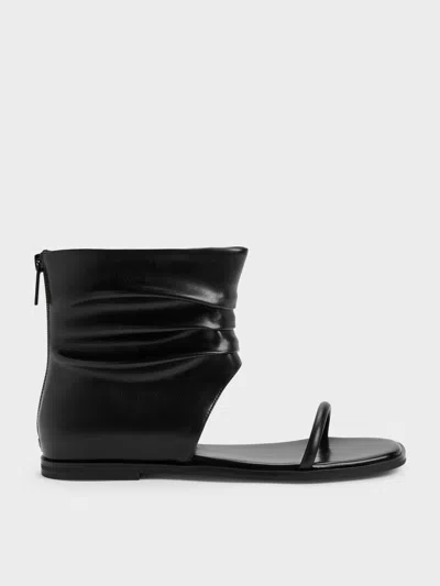 Charles & Keith - Joplin Ruched Boot Sandals In Black