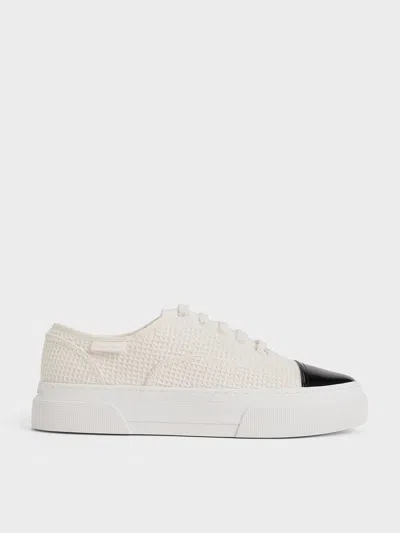 Charles & Keith Joshi Textured Two-tone Trainers In Chalk