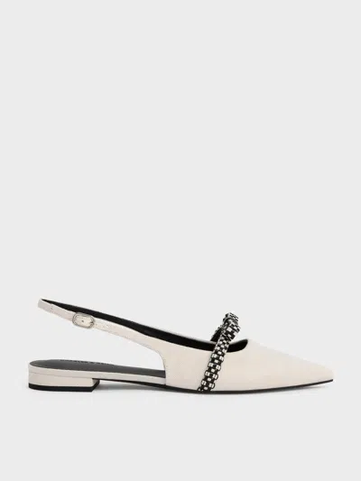 Charles & Keith - Kaleen Linen Woven-bow Slingback Flats In Gray