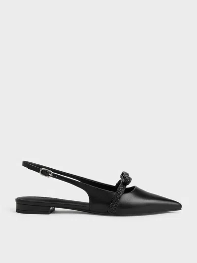 Charles & Keith - Kaleen Woven-bow Slingback Flats In Black