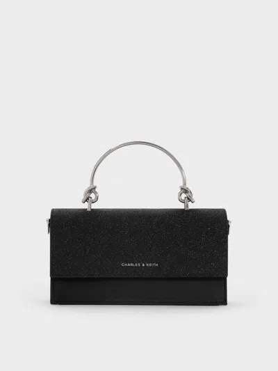Charles & Keith - Kristine Glittered Wallet On Chain In Black
