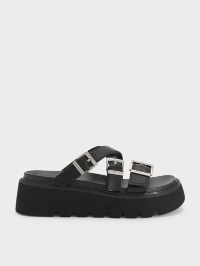 Charles & Keith - Laine Buckled Flatform Sandals In Black