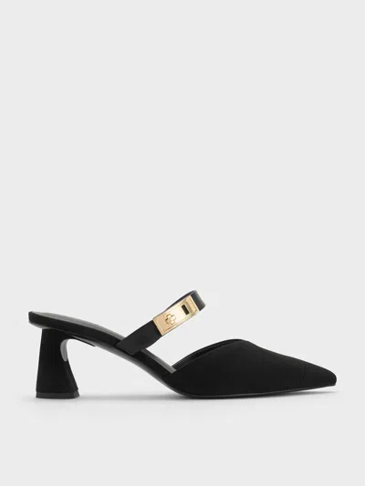 Charles & Keith - Lando Faux Suede Heeled Mules In Black