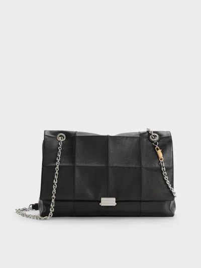 Charles & Keith - Large Delfina Quilted Chain-strap Shoulder Bag In Black
