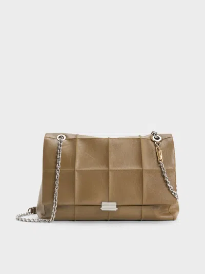 Charles & Keith - Large Delfina Quilted Chain-strap Shoulder Bag In Walnut Brown