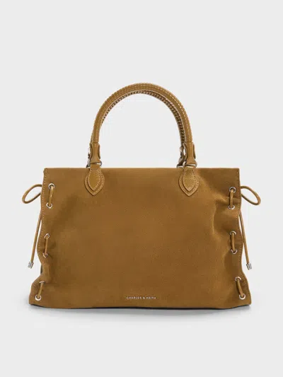 Charles & Keith - Large Nylah Grommet Lace-up Tote Bag In Sahara Sand