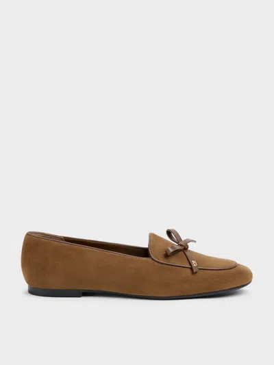 Charles & Keith - Leather & Suede Bow Loafers In Brown