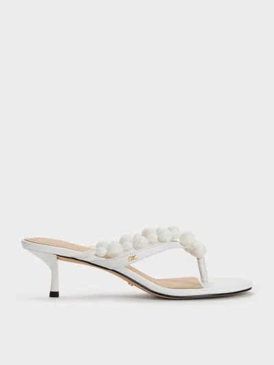 Charles & Keith - Leather Beaded Thong Kitten Heels In Multi