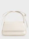 Charles & Keith Leather Bow Top-handle Bag In White