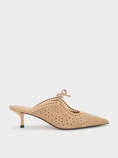 Charles & Keith - Leather Embroidered Heeled Mules In Multi