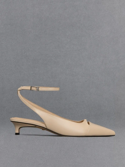 Charles & Keith Leather Kitten-heel Pumps In Beige