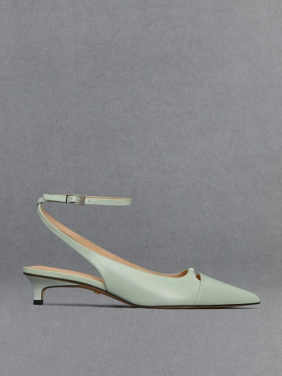 Charles & Keith Leather Kitten-heel Pumps In Mint Green