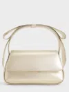 Charles & Keith Leather Metallic Bow Top-handle Bag In Champagne