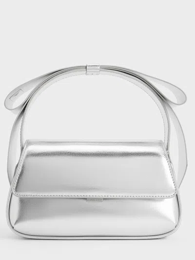 Charles & Keith Leather Metallic Bow Top-handle Bag In Silver