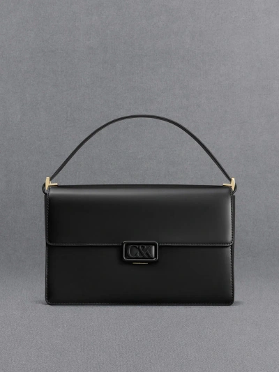 Charles & Keith Leather Shoulder Bag In Black