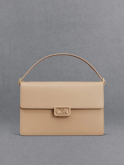 Charles & Keith Leather Shoulder Bag In Nude