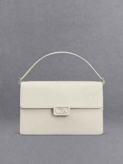 Charles & Keith Leather Shoulder Bag In White