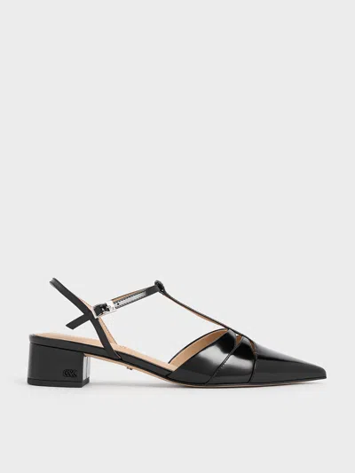 Charles & Keith Leather T-bar Block-heel Pumps In Black Box