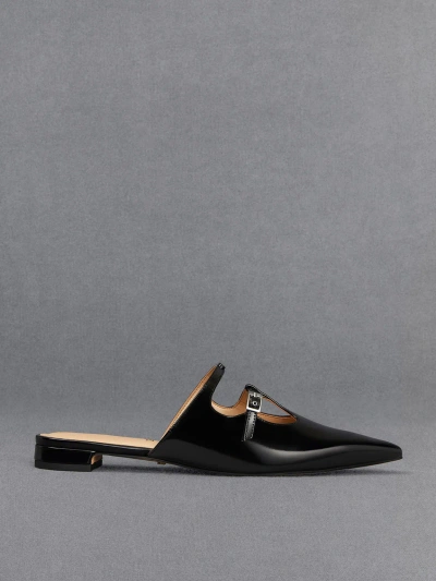 Charles & Keith Leather T-bar Double-strap Mules In Black Box