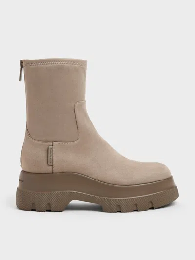 Charles & Keith - Leoi Faux Suede Chunky Ankle Boots In Brown