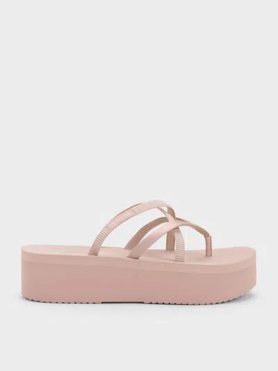 Charles & Keith - Levy Satin Strappy Flatform Sandals In Pink