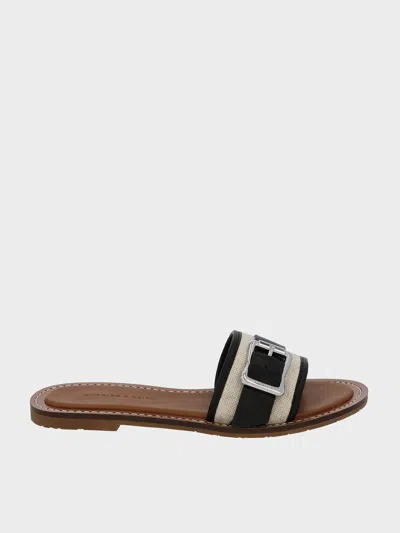 Charles & Keith Linen Buckled Slide Sandals In Chalk