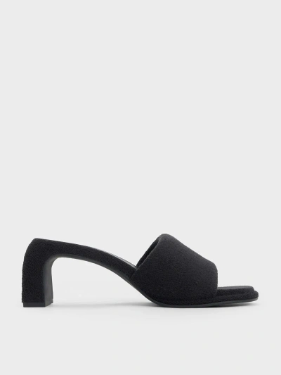 Charles & Keith Loey Textured Curved-heel Mules In Black Textured