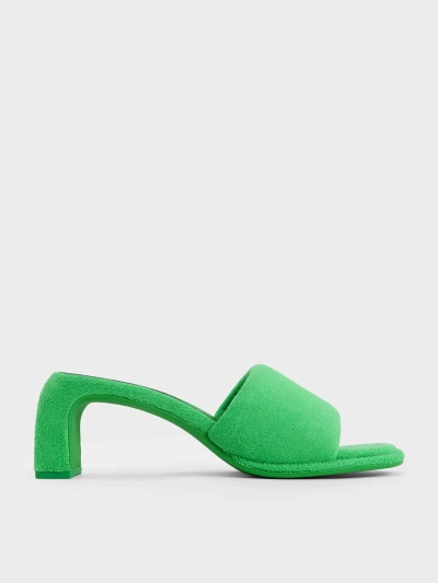 Charles & Keith Loey Textured Curved-heel Mules In Green