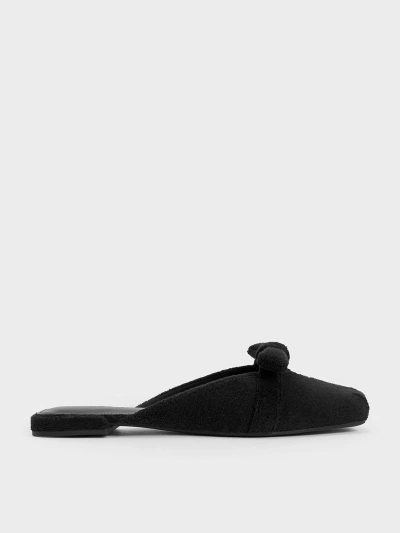 Charles & Keith Loey Textured Knotted Mules In Black Textured