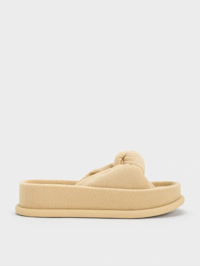 Charles & Keith Loey Textured Knotted Slides In Beige
