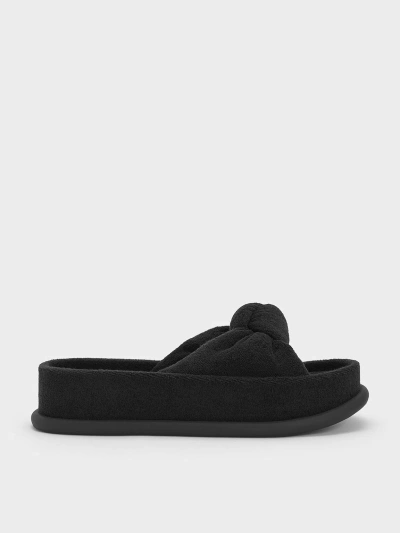 Charles & Keith Loey Textured Knotted Slides In Black Textured