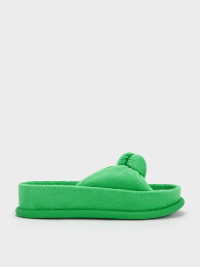 Charles & Keith Loey Textured Knotted Slides In Green