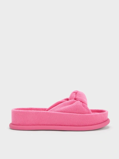 Charles & Keith Loey Textured Knotted Slides In Pink