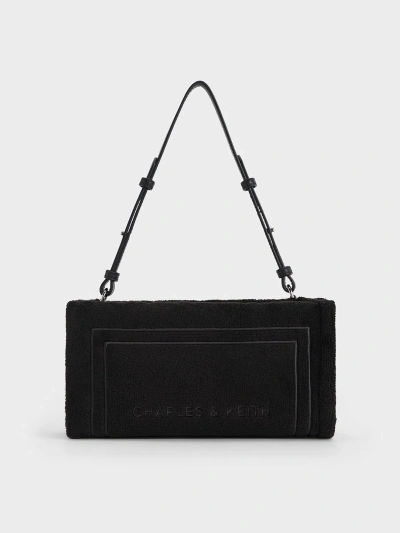 Charles & Keith Loey Textured Shoulder Bag In Black