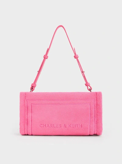 Charles & Keith Loey Textured Shoulder Bag In Pink