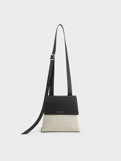 Charles & Keith Marceline Canvas Trapeze Crossbody Bag In Black