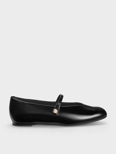 Charles & Keith - Marie Pearl Mary Jane Flats In Black