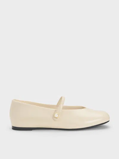 Charles & Keith - Marie Pearl Mary Jane Flats In Neutral