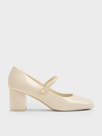 Charles & Keith - Marie Pearl Mary Jane Pumps In Neutral