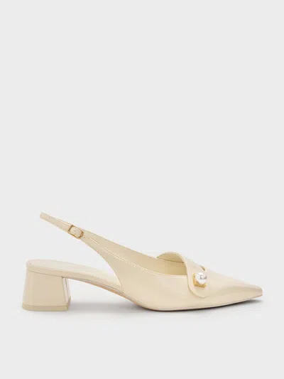 Charles & Keith - Marie Pearl Slingback Pumps In Neutral