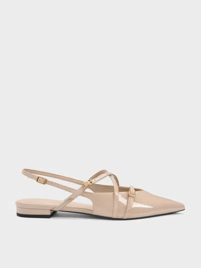 Charles & Keith - Maybelle Patent Strappy Slingback Flats In Brown